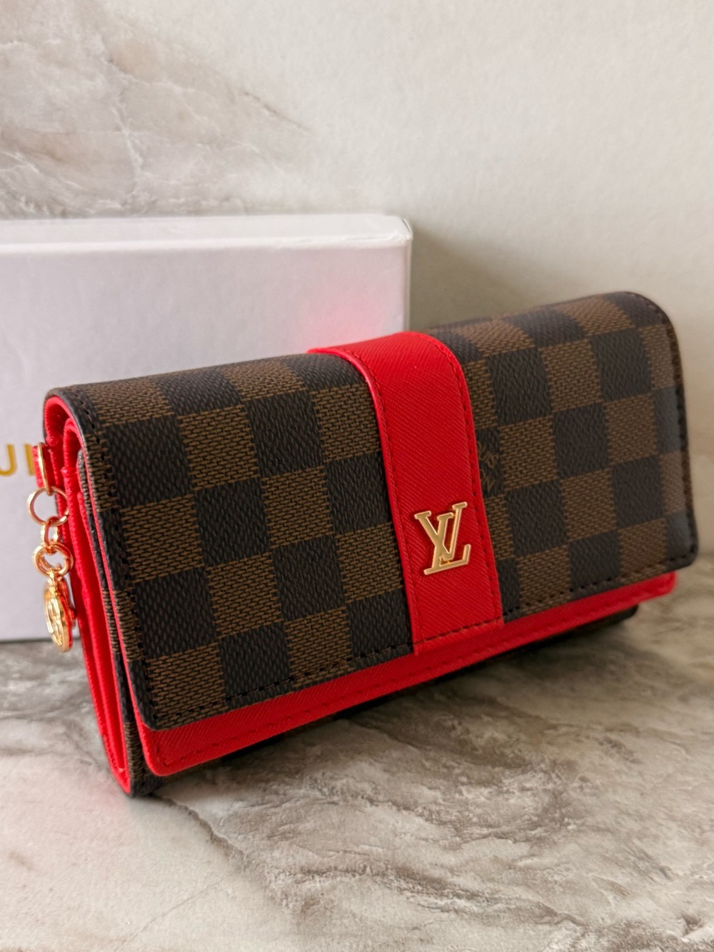 Louis Vuitton Red & Brown Damier Continental Wallet
